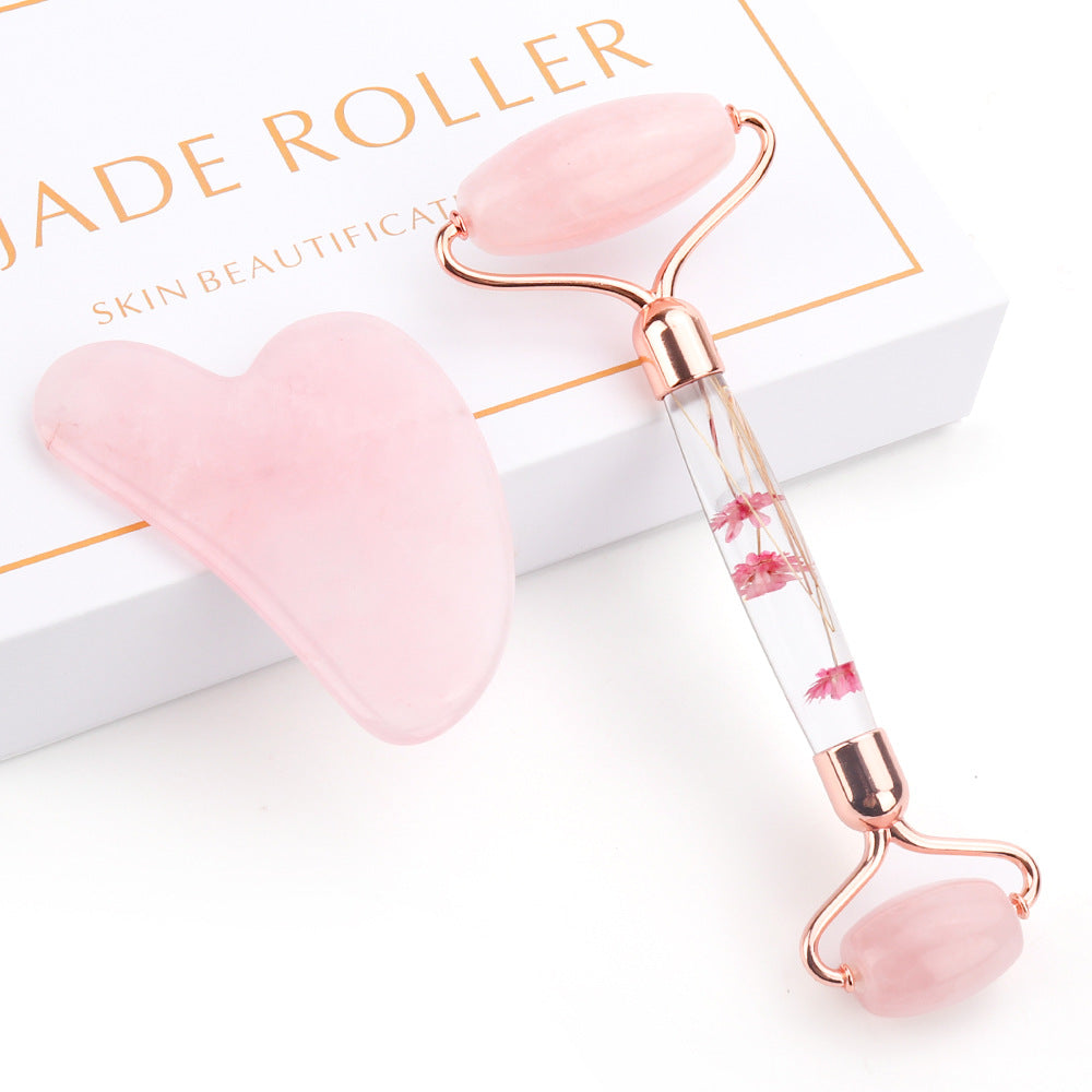 EverLife Beauty™ - Sublimez votre rituel beauté avec notre Pack Gua Sha Pierre et Rouleau en Quartz Rose